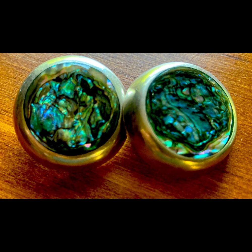 Abalone and Silver Clip-On Earrings
